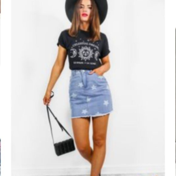 Ann Taylor Mix Print Denim Skirt Vintage Boho - Picture 3 of 11